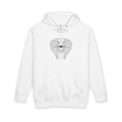 Black Cobra Hoodie from Printify featuring geometric animal design and the phrase "Patience is the Deadliest Weapon."