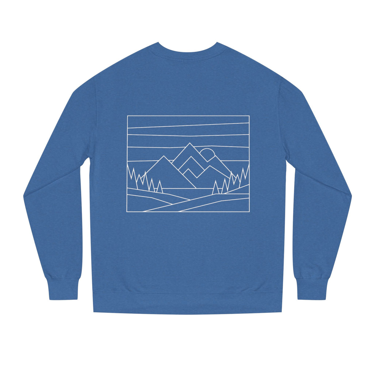 Printify Mountain Sweatshirt from the Nature Series featuring a mountain design and the phrase "Built by Nature. Shaped by Choice."