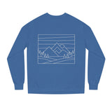 Printify Mountain Sweatshirt from the Nature Series featuring a mountain design and the phrase "Built by Nature. Shaped by Choice."