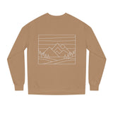 Printify Mountain Sweatshirt from the Nature Series featuring a mountain graphic and the slogan "Built by Nature, Shaped by Choice."
