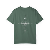 Gray Compass Tee from the Nature Series featuring "True North Is Within" slogan, made by Printify, displayed on a flat surface.