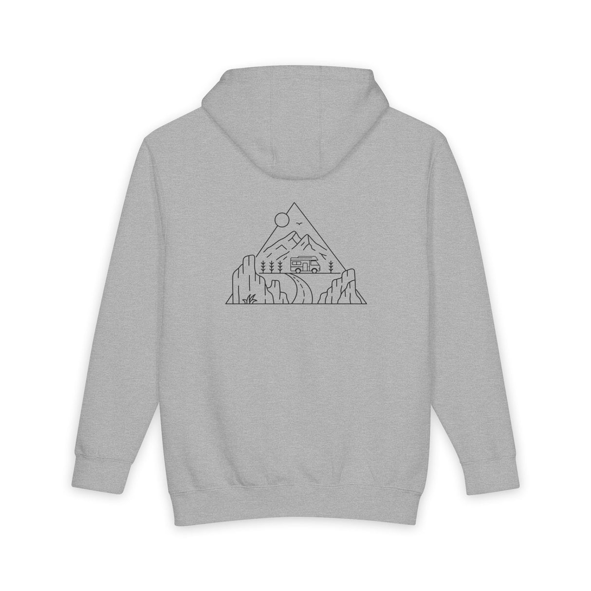 Printify Road Trip Hoodie from the Nature Series featuring "Nowhere to Be. Everywhere to Go." printed on a cozy hoodie.