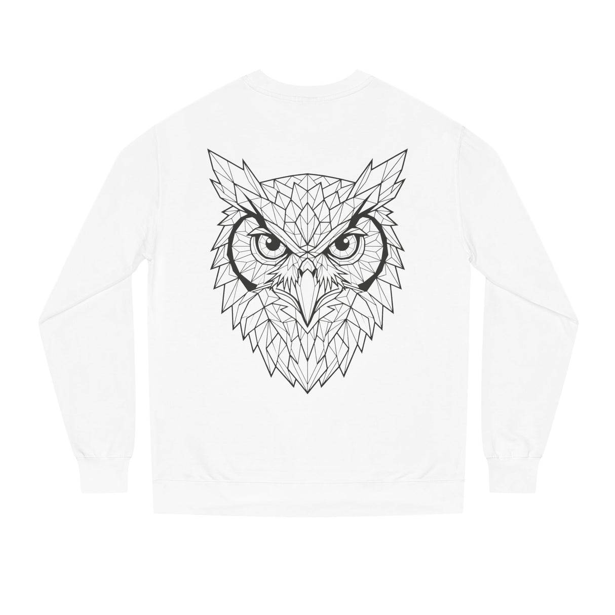 Gray owl sweatshirt featuring geometric owl design and the text "See Everything. Say Nothing." from the Printify Geometric Animal Series.