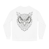 Gray owl sweatshirt featuring geometric owl design and the text "See Everything. Say Nothing." from the Printify Geometric Animal Series.