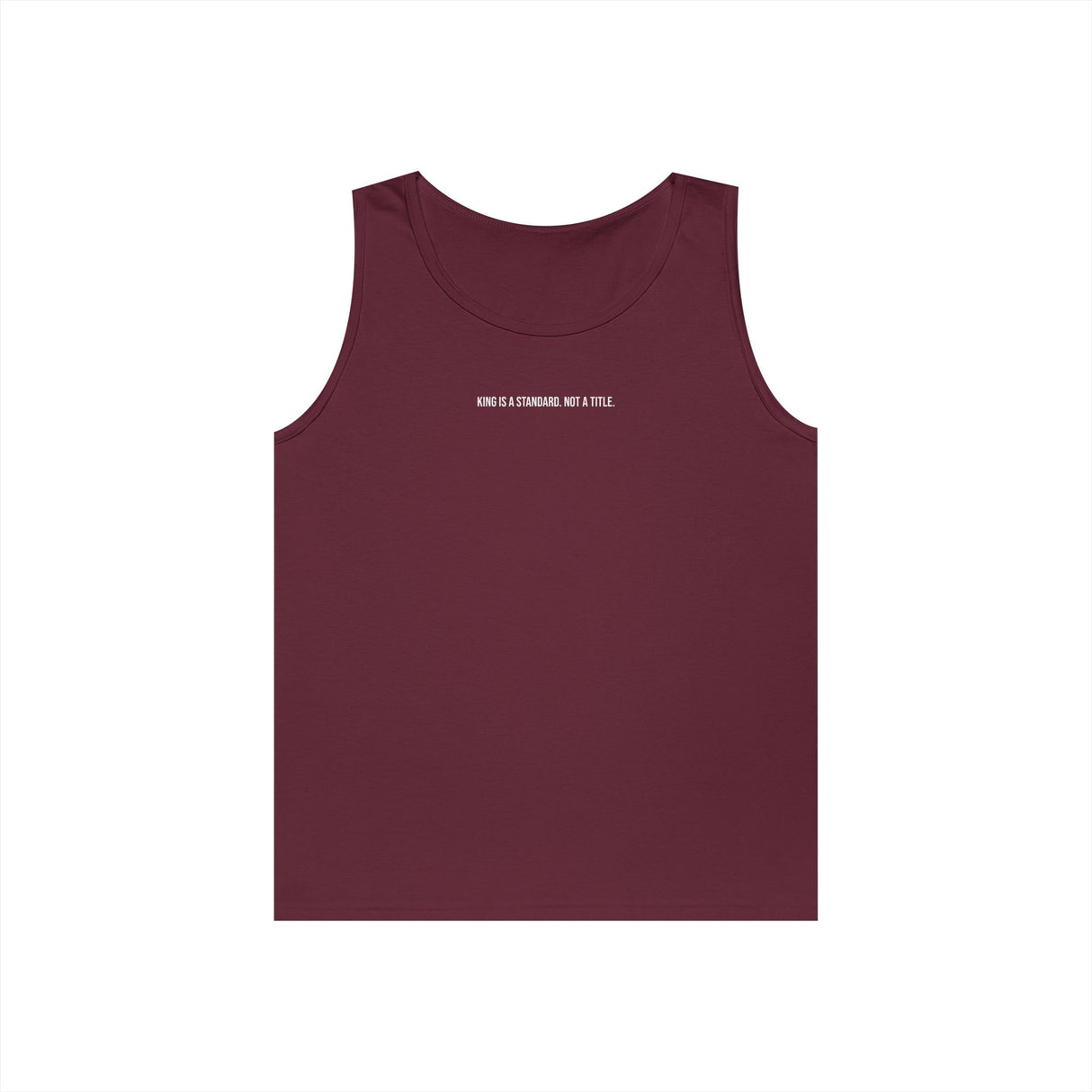 Lion tank top from Printify's geometric animal series featuring a bold lion graphic and the quote "King Is a Standard. Not a Title."