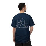 Light gray Peak Tee T-shirt from the Printify Nature Series featuring the "Built to Rise" slogan on the front.