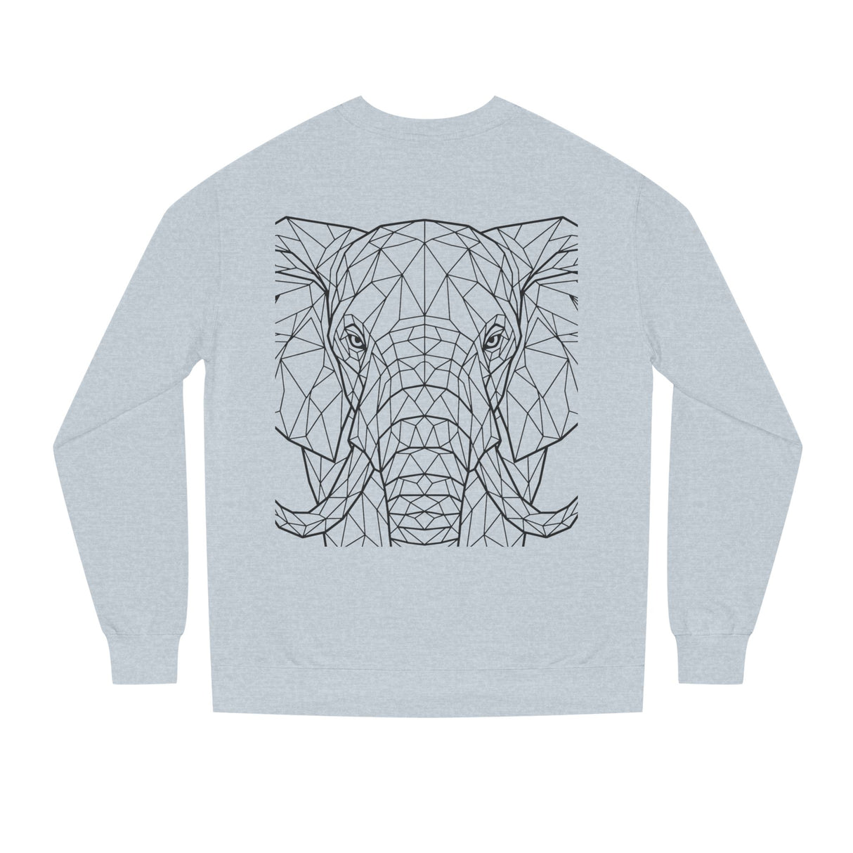 Gray elephant sweatshirt with geometric design and the phrase "Thick Skin. Soft Heart." from the Geometric Animal Series by Printify.