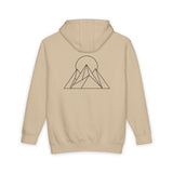 Gray Peak Hoodie from the Nature Series by Printify featuring "Built to Rise" slogan and a comfortable, casual fit.