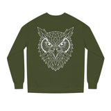 Gray owl sweatshirt from Printify's Geometric Animal Series featuring the phrase "See Everything. Say Nothing." displayed on the front.