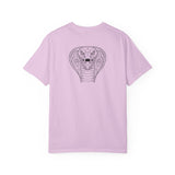 Cobra Tee T-shirt from Printify's Geometric Animal Series featuring a snake graphic and the quote "Patience is the Deadliest Weapon."