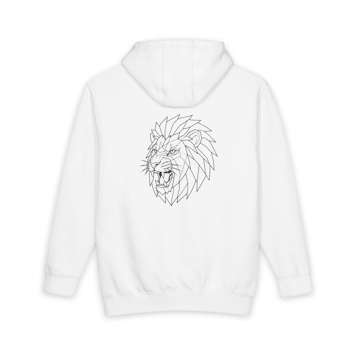 Gray lion hoodie from Printify’s geometric animal series featuring the slogan "King Is a Standard. Not a Title."