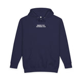 Gray Road Trip Hoodie from the Nature Series by Printify featuring the slogan "Nowhere to Be. Everywhere to Go." on the front.