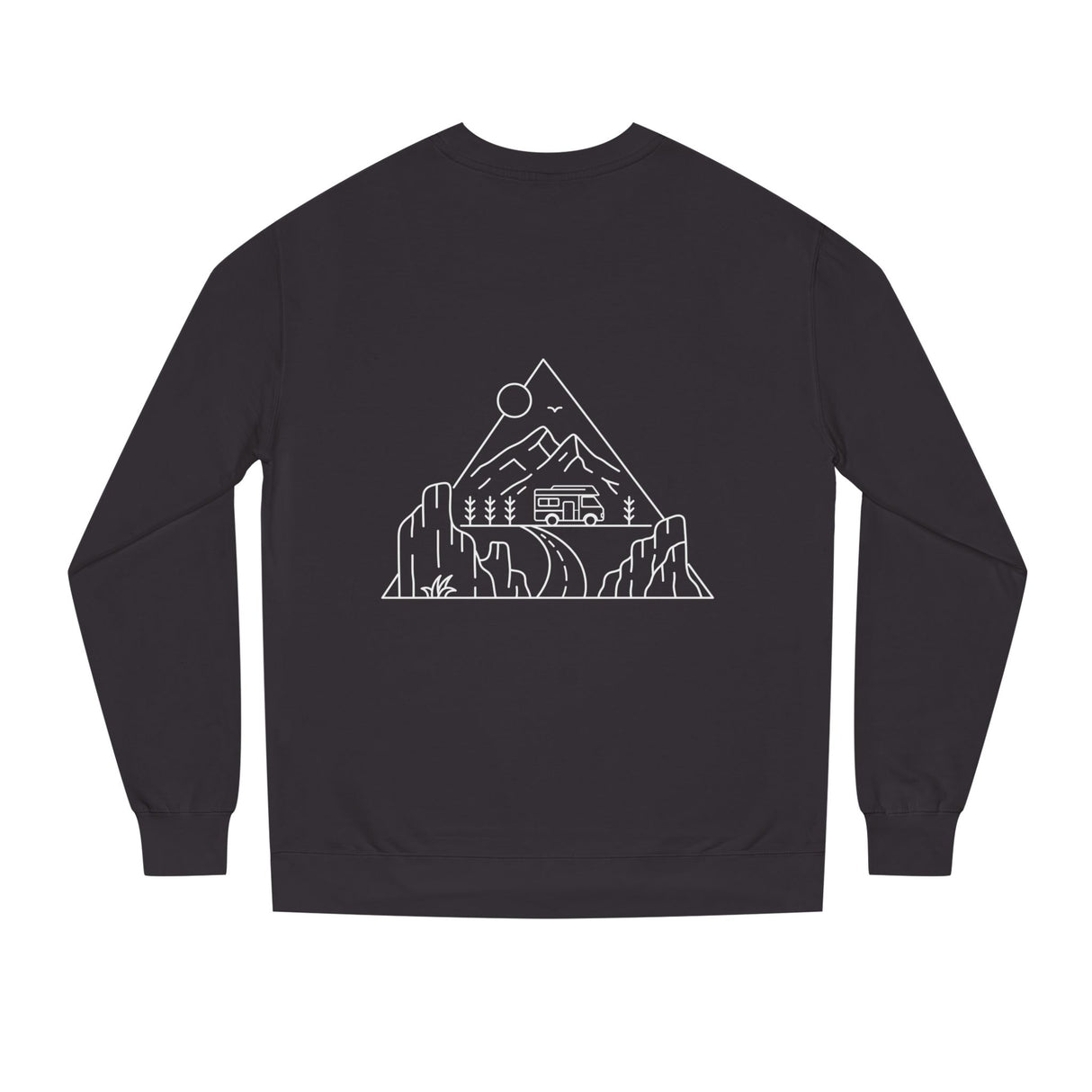 Printify Road Trip Sweatshirt from the Nature Series featuring "Nowhere to Be. Everywhere to Go." printed design.