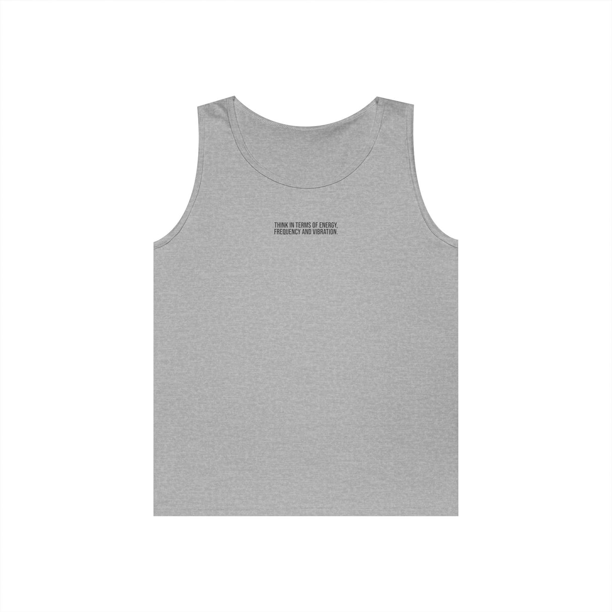 N. Tesla Tank Top from Visionaries Series by Printify featuring a quote on energy, frequency, and vibration in stylish design.