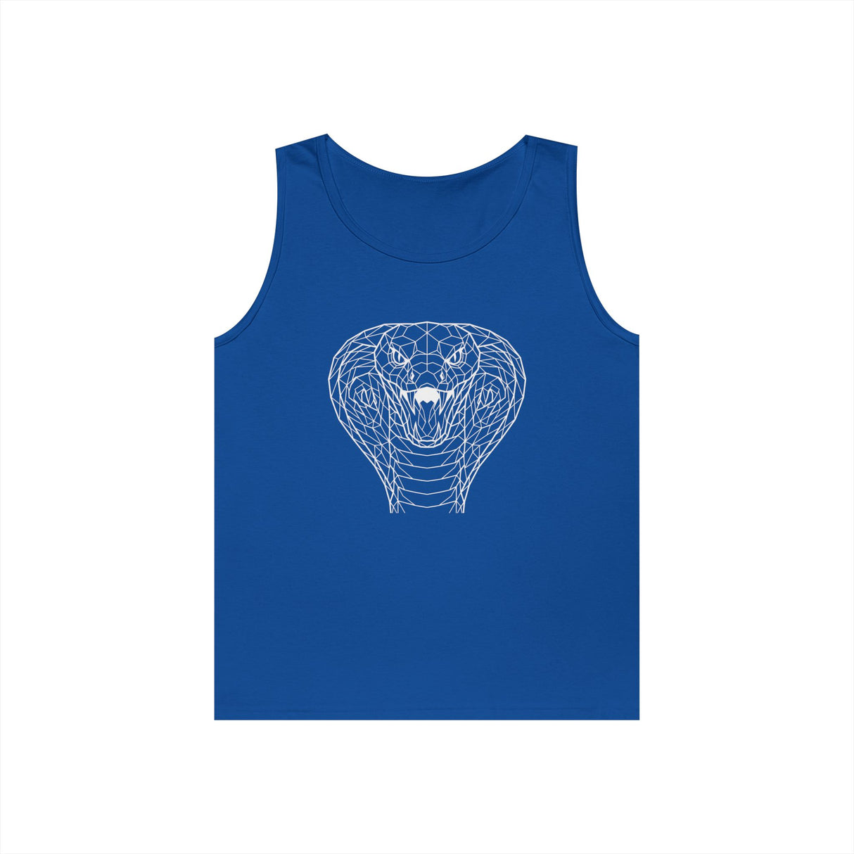 Cobra Tank Top from Printify's Geometric Animal Series featuring a sleek snake design on a fitted sleeveless shirt.