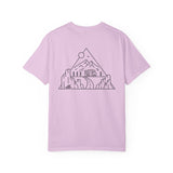 Printify Road Trip T-Shirt from the Nature Series with the quote "Nowhere to Be. Everywhere to Go." displayed on a casual tee.