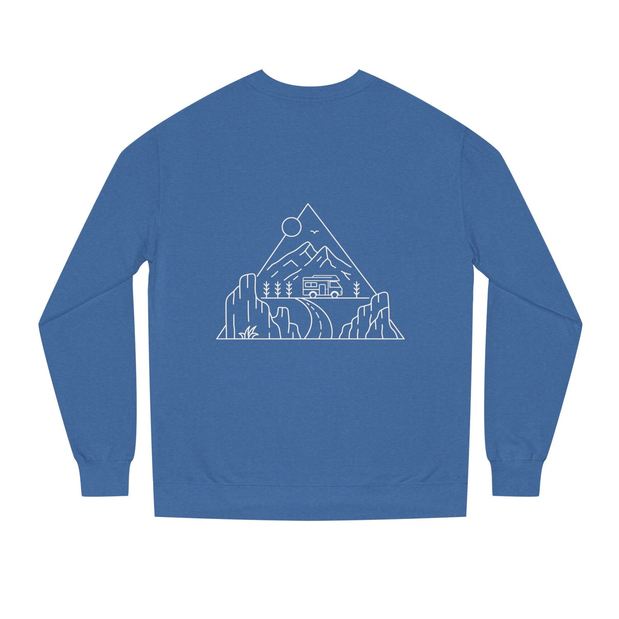 Printify Road Trip Sweatshirt from the Nature Series featuring the quote "Nowhere to Be. Everywhere to Go." on soft fabric.