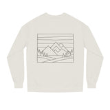 Printify Mountain Sweatshirt from the Nature Series featuring the phrase "Built by Nature. Shaped by Choice." on soft fabric.