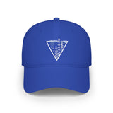 Forest-themed baseball cap from Printify's Nature Series featuring "Deep Roots. High Rise." embroidered design on a casual hat.