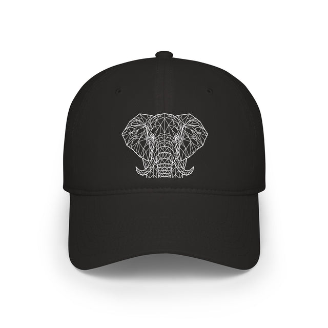 Elephant-shaped baseball cap from Printify's Geometric Animal Series featuring "Thick Skin. Soft Heart." design.