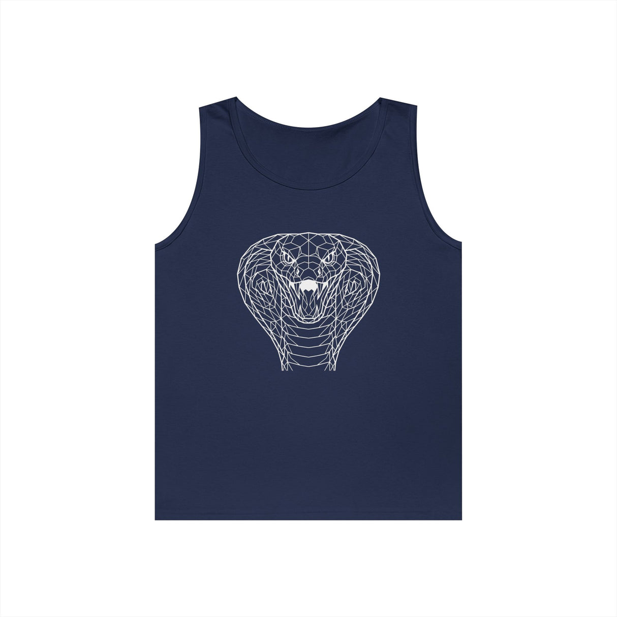 Cobra Tank Top from Printify's Geometric Animal Series with the quote "Patience is the Deadliest Weapon" on a stylish sleeveless shirt.