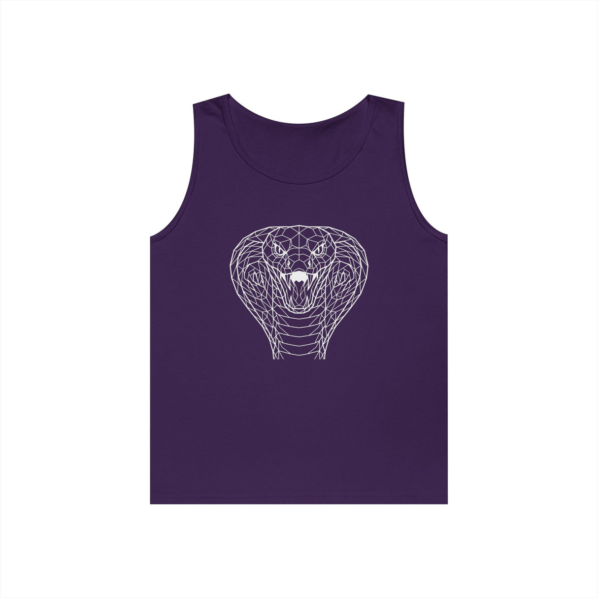 Cobra Tank Top from the Geometric Animal Series by Printify featuring a sleek cobra design on a black sleeveless shirt.