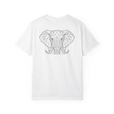 Gray elephant graphic T-shirt from Printify's geometric animal series featuring "Thick Skin. Soft Heart." design.
