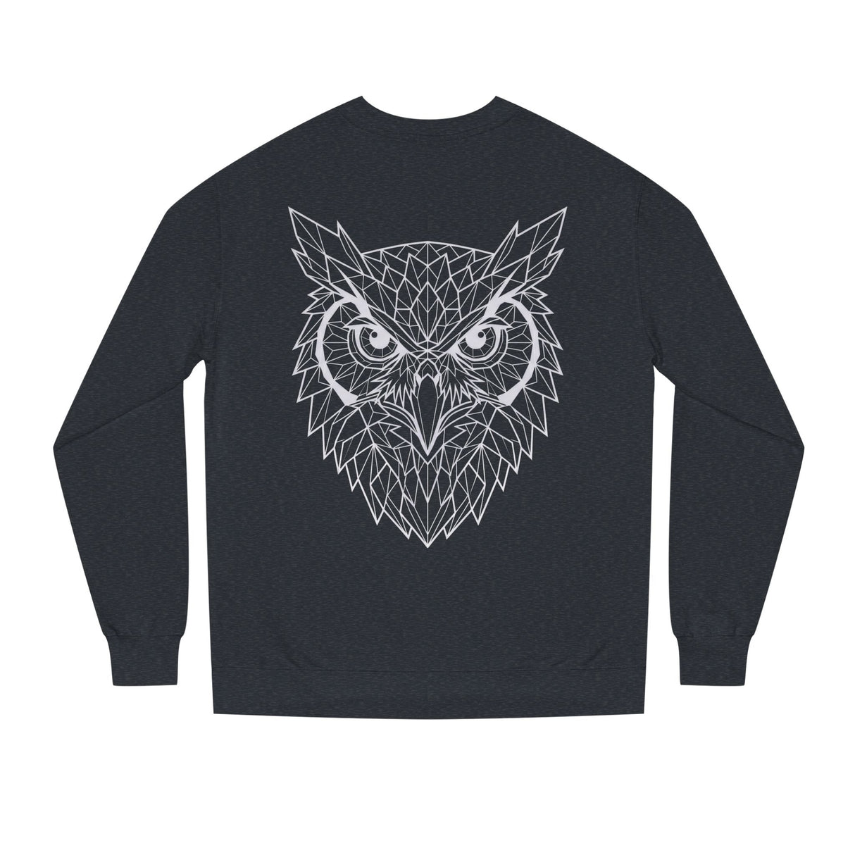 Gray owl sweatshirt from Printify's Geometric Animal Series featuring "See Everything. Say Nothing." graphic on front.