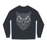 Gray owl sweatshirt from Printify's Geometric Animal Series featuring "See Everything. Say Nothing." graphic on front.