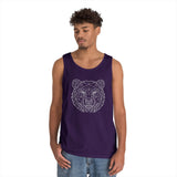 Black Bear Tank Top from Printify's Geometric Animal Series featuring "Unbothered. Unmoved. Undefeated." text and bear graphic.