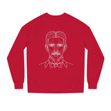 N. Tesla sweatshirt from Visionaries Series by Printify featuring quote about energy, frequency, and vibration on a cozy sweatshirt.