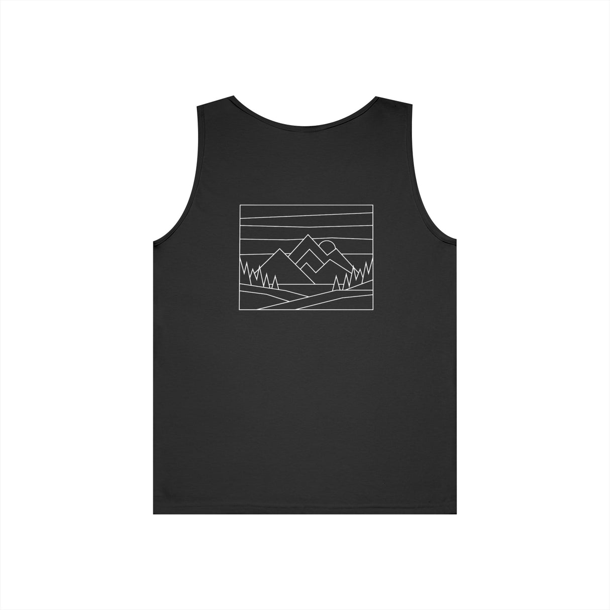Light gray Mountain Tank Top from the Nature Series by Printify, featuring a minimalist mountain graphic and sleeveless design.