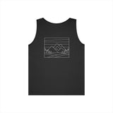 Light gray Mountain Tank Top from the Nature Series by Printify, featuring a minimalist mountain graphic and sleeveless design.