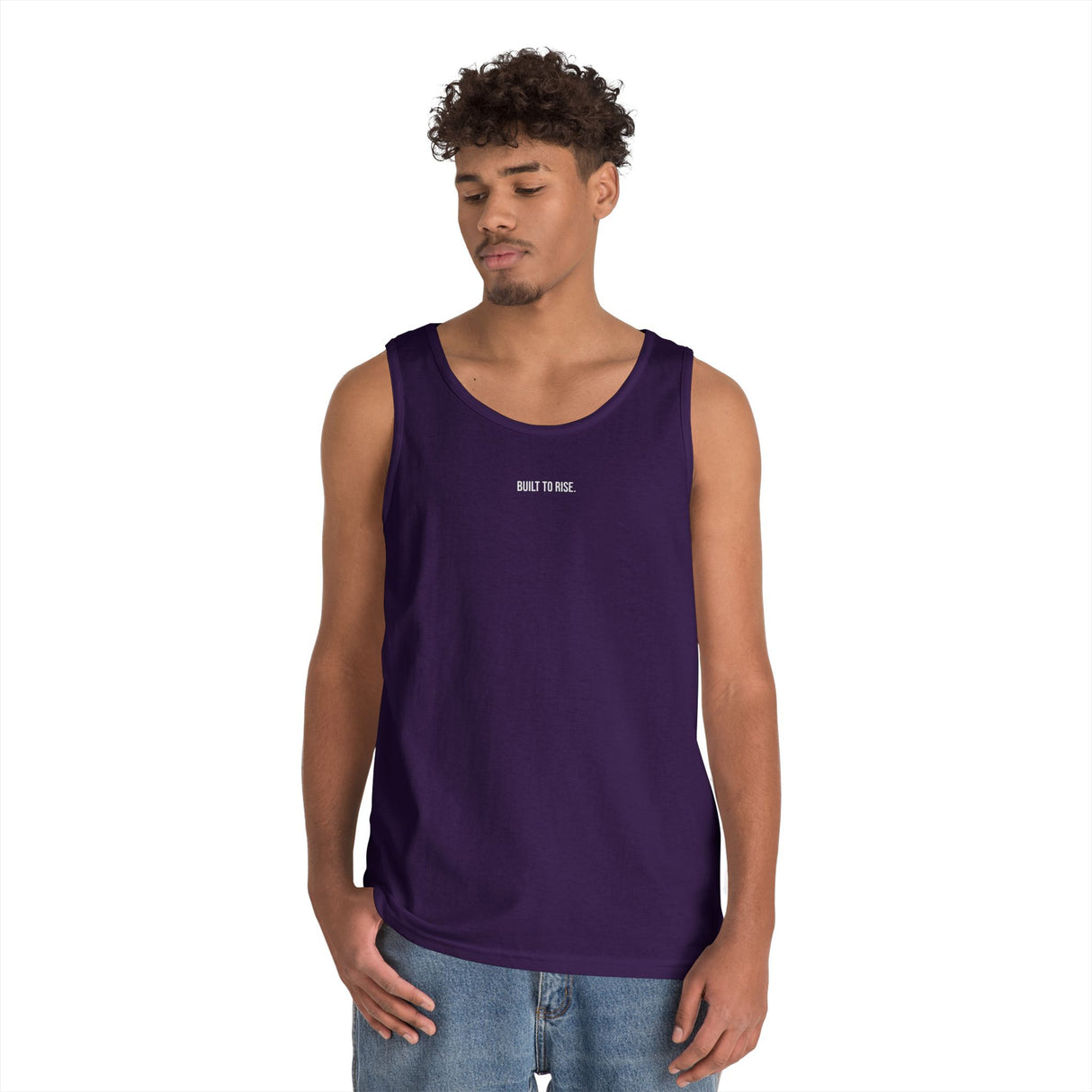 Printify Peak Tank Top from the Nature Series featuring "Built to Rise" slogan, made of lightweight, breathable fabric.