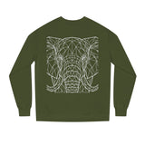 Gray elephant sweatshirt with geometric design and the phrase "Thick Skin. Soft Heart." from the Geometric Animal Series by Printify.