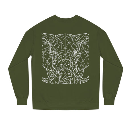 Gray elephant sweatshirt with geometric design and the phrase "Thick Skin. Soft Heart." from the Geometric Animal Series by Printify.