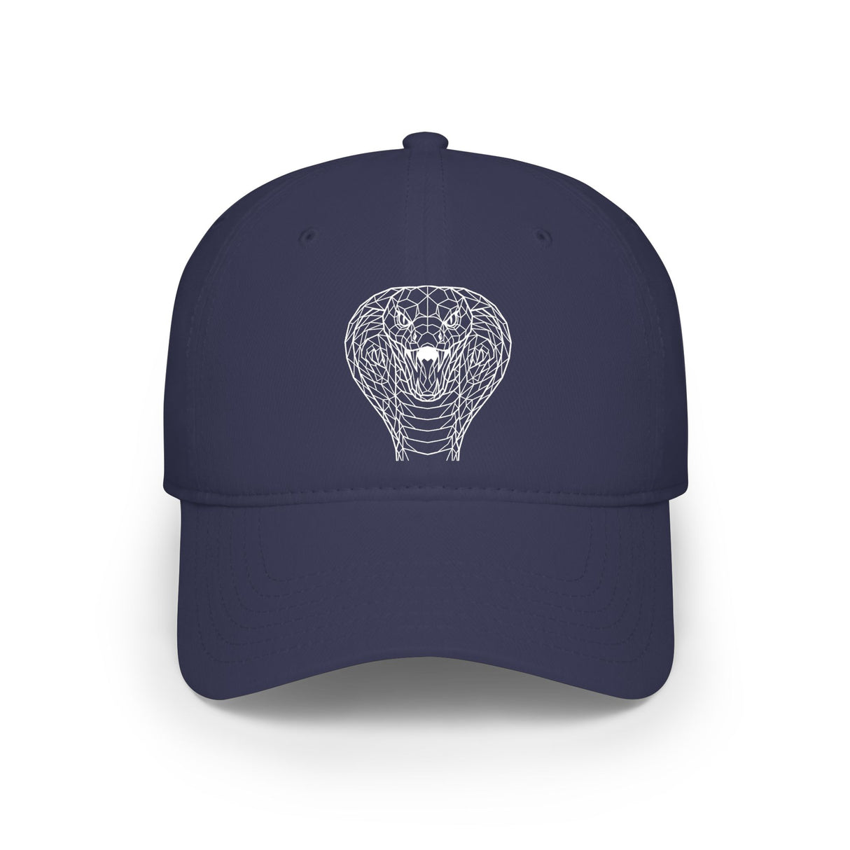 Cobra baseball cap from Printify's Geometric Animal Series with "Patience is the Deadliest Weapon" text, black and white design.