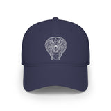 Cobra baseball cap from Printify's Geometric Animal Series with "Patience is the Deadliest Weapon" text, black and white design.