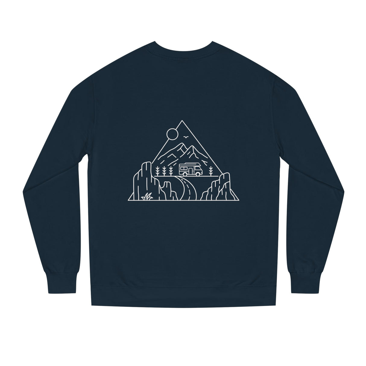 Printify Road Trip Sweatshirt from the Nature Series featuring the quote "Nowhere to Be. Everywhere to Go." on soft fabric.