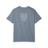 Black eagle graphic T-shirt from Printify's geometric animal series featuring the "Rise Above Everything" design.