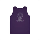 N. Tesla Tank Top from Visionaries Series by Printify featuring energy, frequency, and vibration quote on a casual sleeveless top.