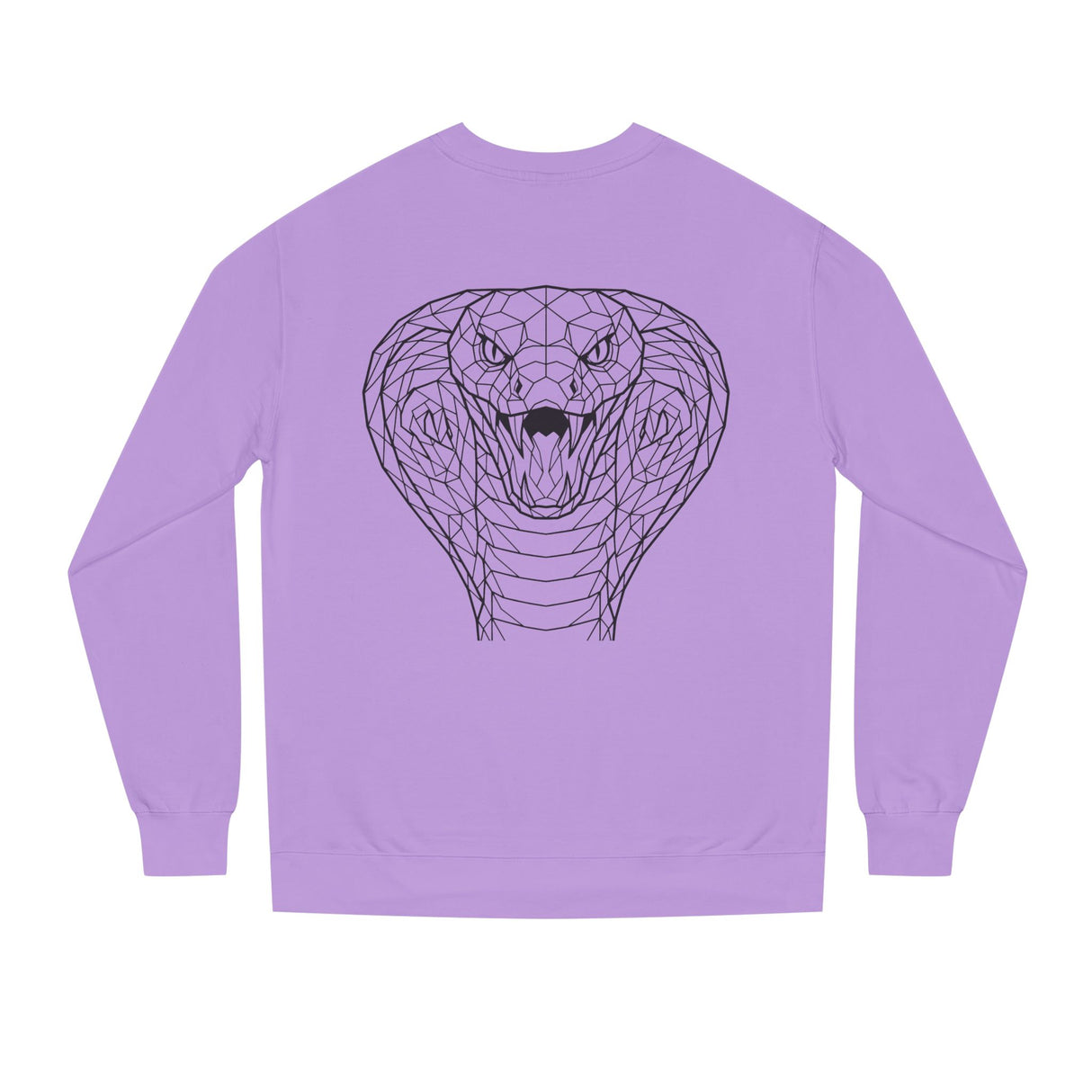 Cobra Sweatshirt by Printify featuring geometric animal design and the quote "Patience is the Deadliest Weapon."