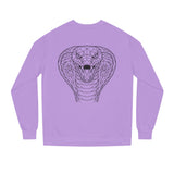 Cobra Sweatshirt by Printify featuring geometric animal design and the quote "Patience is the Deadliest Weapon."