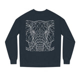 Gray elephant sweatshirt with geometric design and "Thick Skin. Soft Heart." slogan, from the Printify Animal Series.