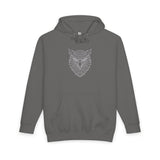 Gray owl hoodie from Printify's geometric animal series featuring a "See Everything. Say Nothing." design on the front.