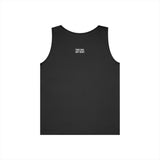 Black sleeveless tank top featuring a minimalist design with the phrase "THICK SKIN. SOFT HEART." printed in small white text centered near the upper back, combining casual style with a motivational message. | PicSEO 1776569717087