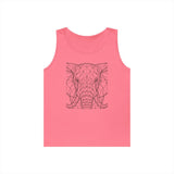 Pink sleeveless tank top featuring a minimalist geometric elephant head design in black lines, combining modern art with casual comfort for a stylish and unique look. | PicSEO 1776569844253
