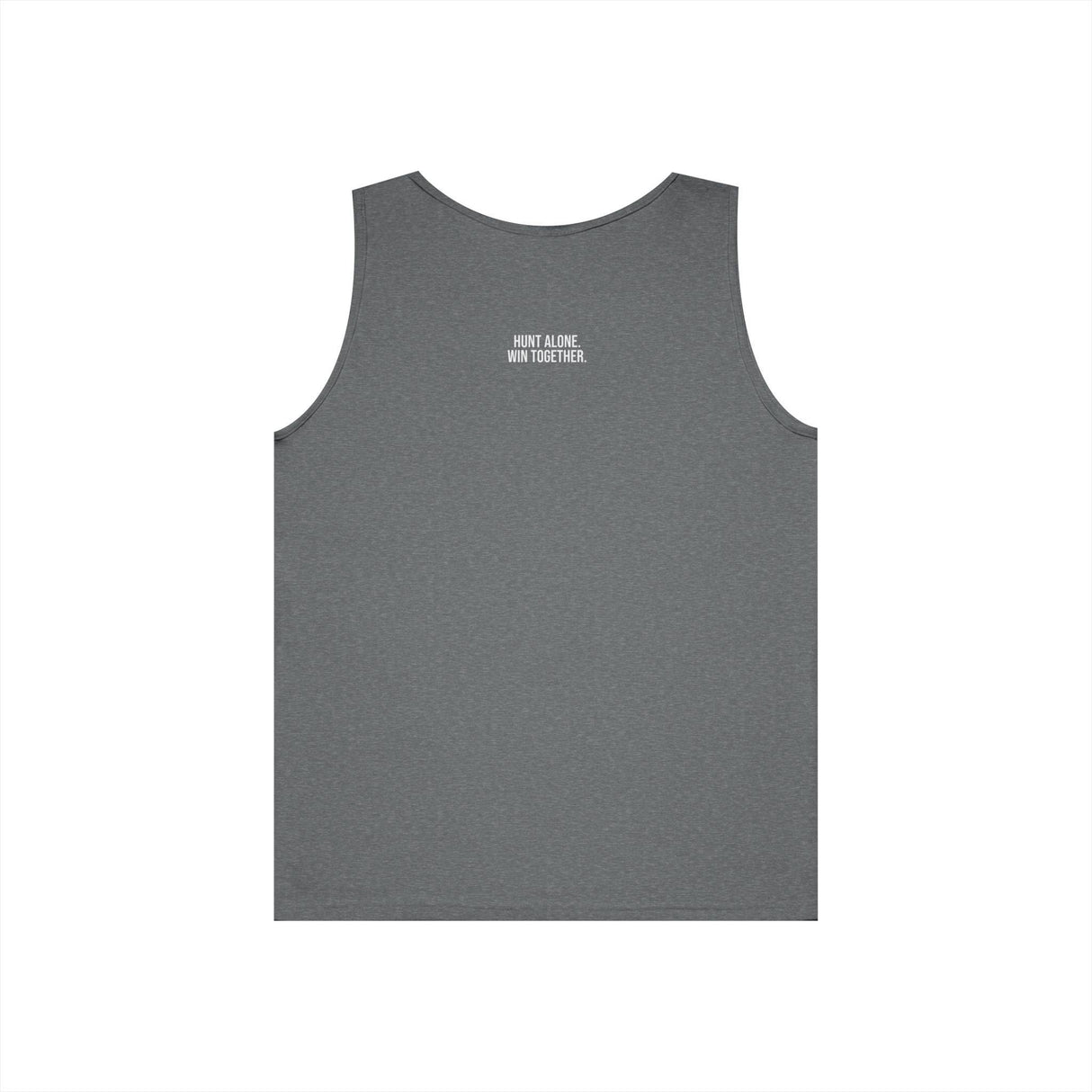 Stylish gray sleeveless tank top featuring a minimalistic design with the motivational text "HUNT ALONE. WIN TOGETHER." printed in white on the upper back, offering a sleek and comfortable fit ideal for casual wear or active lifestyles. | PicSEO 1776477014287