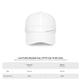 White low profile baseball cap with a 22.83-inch (58 cm) circumference, designed as one size fits all. Ideal for custom branding or casual wear, featuring a simple, clean design with detailed size measurements for accurate fit. Perfect for promotional use or everyday style. | PicSEO 1776570058048