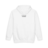 White hooded sweatshirt featuring a minimalistic design with the phrase "SEE EVERYTHING. SAY NOTHING." printed in small, black uppercase letters centered on the upper back. The hoodie has a clean and simple look with ribbed cuffs and hem, offering a casual and comfortable fit. Ideal for understated style and subtle statement wear. | PicSEO 1776477958699